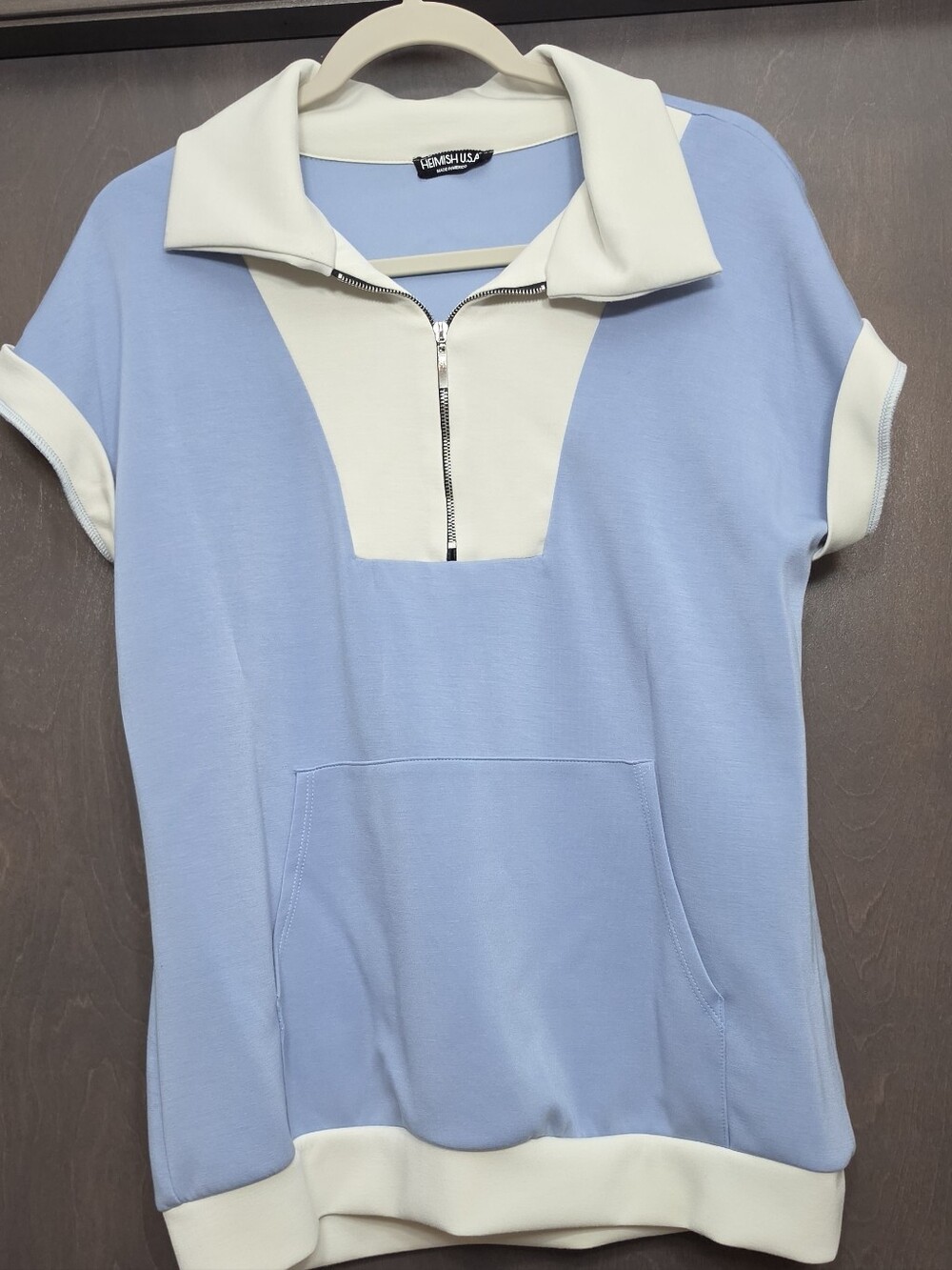 Scuba/cooling Fabric Light Blue and Cream Zip Polo Tee